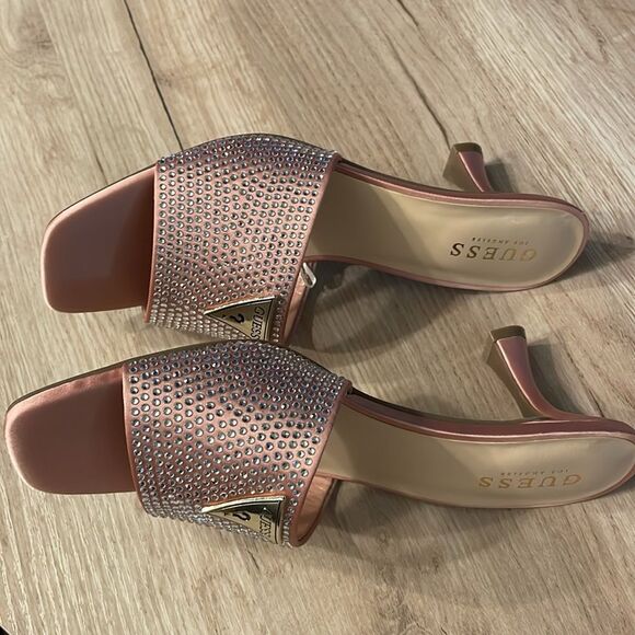 GUESS Lusine Kitten Pink Heels Rhinestone Embellishments Sz 9.5 - Picture 6 of 12